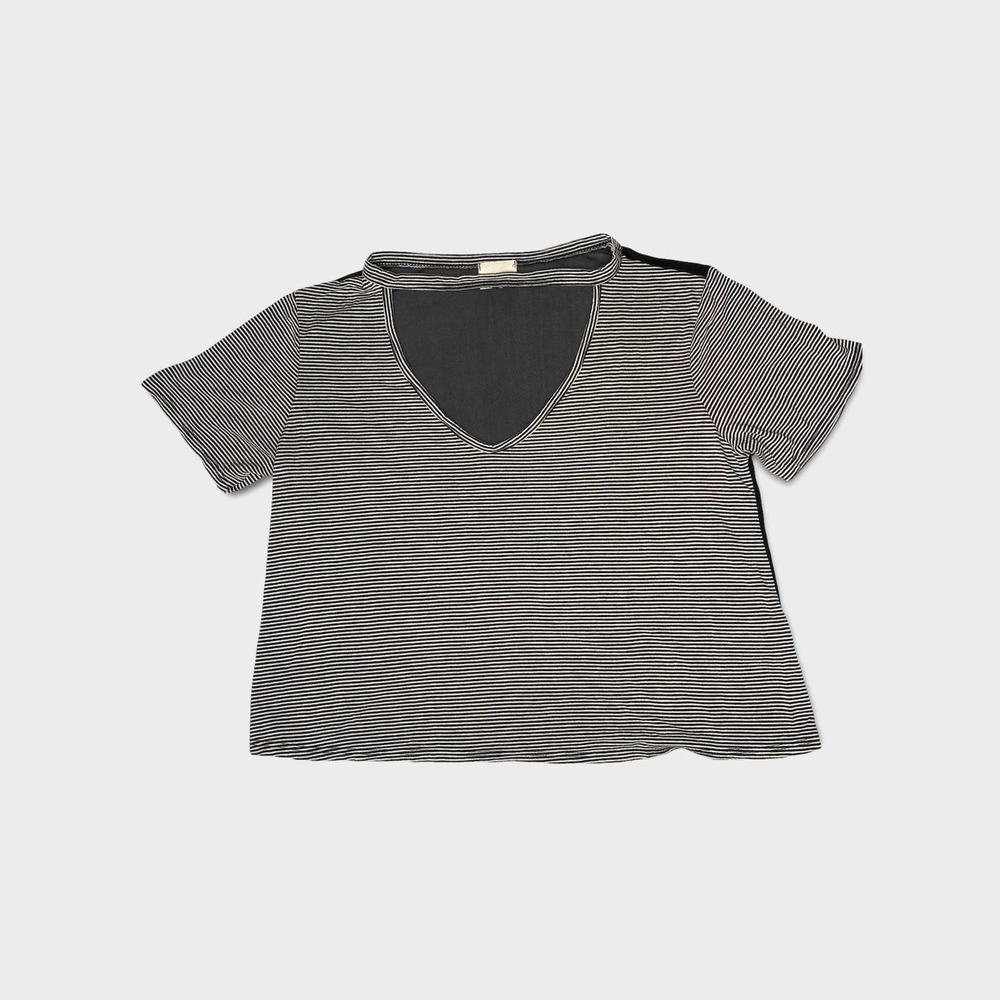 SILENCE + Noise Striped Cutout Choker Neck Crop Top Size Medium